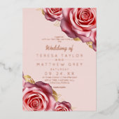Blush Pink Roses Gold Foil Modern Wedding  Folieneinladung (Vorderseite)