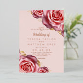 Blush Pink Roses Gold Foil Modern Wedding  Folieneinladung (Stehend vorne)