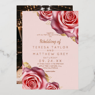 Blush Pink Roses Gold Foil Modern Wedding  Folieneinladung