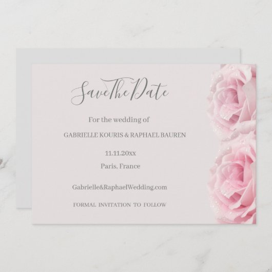 Blush Pink Roses Grey Floral Save the Date Hochzei Einladung (Vorne/Hinten)