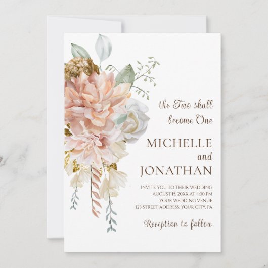 Blush Pink Roses Grüne Christliche Hochzeit Einladung (Vorderseite)