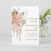 Blush Pink Roses Grüne Christliche Hochzeit Einladung (Stehend Vorderseite)