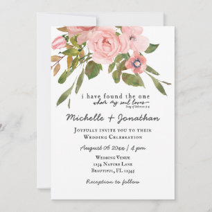 Blush Pink Roses Grüne Christliche Hochzeit Einladung