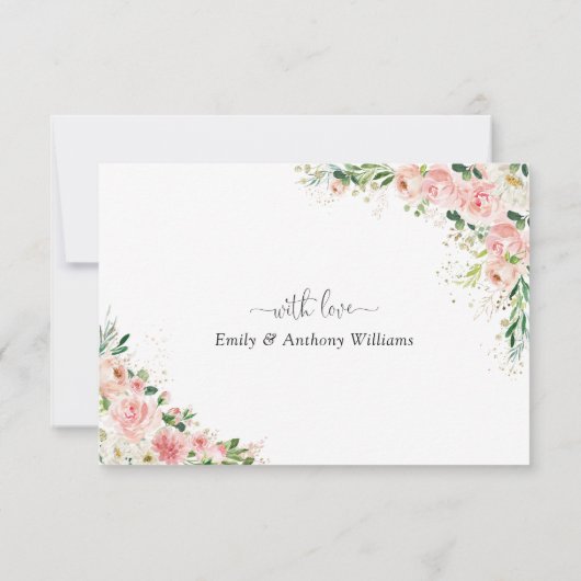 Blush Pink Roses Hochzeitsflat Danke Karten (Rückseite)