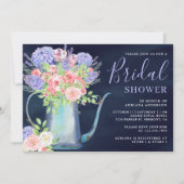 Blush Pink Roses Hydrangea Navy Blue Brautparty Einladung (Vorderseite)