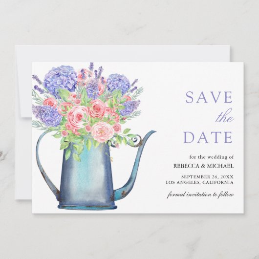 Blush Pink Roses Lila Hydrangea Hochzeit Save The Date (Vorderseite)