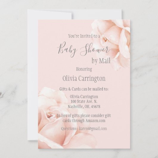 Blush Pink Roses Script Baby Dusche by Mail Einladung (Vorderseite)