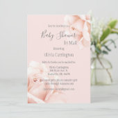 Blush Pink Roses Script Baby Dusche by Mail Einladung (Stehend Vorderseite)