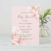 Blush Pink Roses Script Baby Dusche Einladung (Stehend Vorderseite)