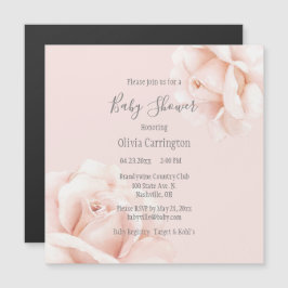 Blush Pink Roses Script Baby Dusche Magneteinladung