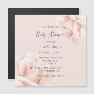 Blush Pink Roses Script Baby Dusche Magneteinladung