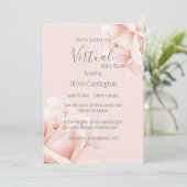 Blush Pink Roses Script Baby Dusche von Virtual Einladung (Stehend Vorderseite)