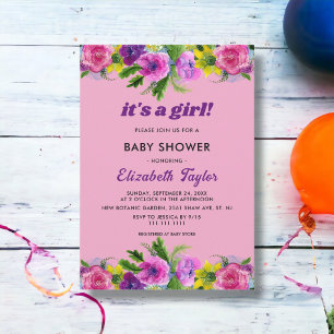 Blush Pink Roses Summer Floral Girl Babydusche Einladung