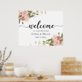 Blush Pink Roses und Gold Wedding Willkommenszeich Poster (Küche)