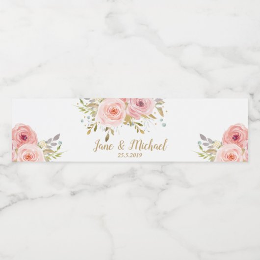 Blush Pink Roses Vintage Blumenhochzeit Wasserflaschenetikett (Einzelnes Label)