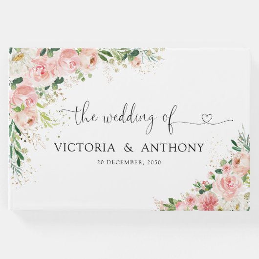 Blush Pink Roses Wedding Guest Book Gästebuch (Vorderseite)