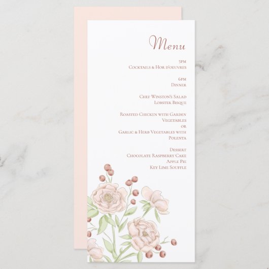 Blush Pink Roses Wedding Modern Menus Menükarte (Vorne/Hinten)