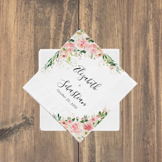 Blush Pink Roses Wedding Napkins Serviette