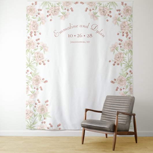 Blush Pink Roses Wedding Photo Backdrop Wandteppich (Beispiel)