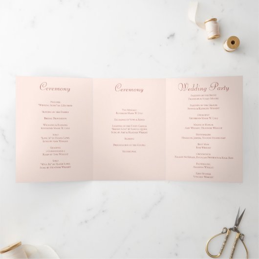Blush Pink Roses Wedding Programs Dreifach-gefaltete Programmkarte (Innenseite)