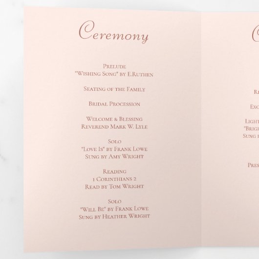Blush Pink Roses Wedding Programs Modern Dreifach-gefaltete Programmkarte (Innen Erste Seite)