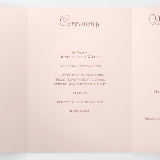 Blush Pink Roses Wedding Programs Modern Dreifach-gefaltete Programmkarte (Innenseite Mitte)