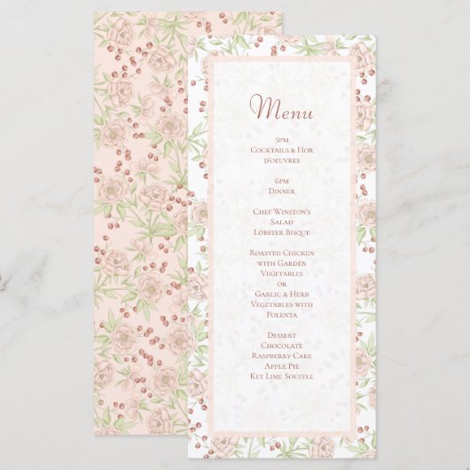 Blush Pink Roses Wedding Vintage Menus Menükarte (Vorne/Hinten)