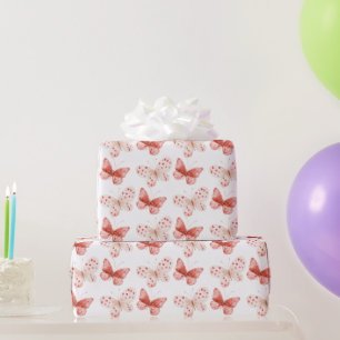 Blush Pink Rote Schmetterlinge Geburtstag Geschenkpapier