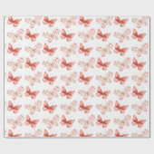 Blush Pink Rote Schmetterlinge Geburtstag Geschenkpapier (Flach)