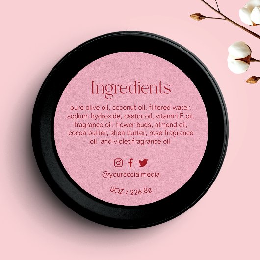 Blush Pink Round Ingredients Product Label  Runder Aufkleber