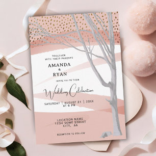 Blush Pink Rustic Winter Tree Wasserfarbenhochzeit Einladung