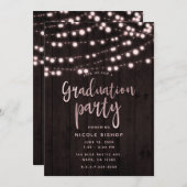 Blush Pink Rustic Wood Lights Graduation Party Einladung (Vorne/Hinten)
