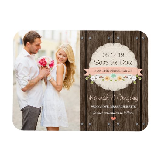 Blush Pink Rustikaler Boho Save the Date Magnet (Horizontal)