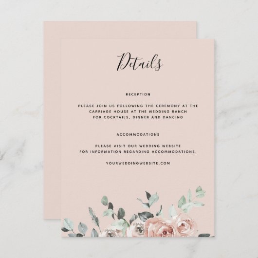 Blush Pink Rustikaler Eukalyptus Begleitkarte (Vorne/Hinten)