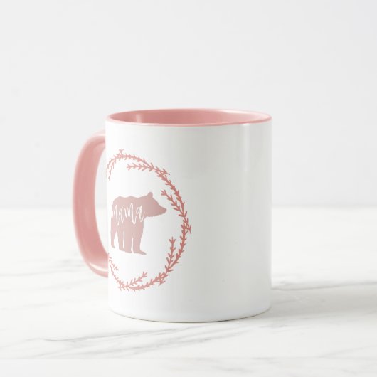 Blush Pink Rustikaler Kämpfer Mama Bären Tasse (Vorderseite Links)
