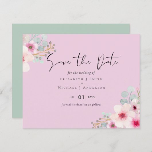 Blush Pink Sage Bloral Hochzeit speichern Sie die (Vorne/Hinten)