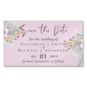 Blush Pink Sage Bloral Hochzeit speichern Sie die  Magnetische Visitenkarte