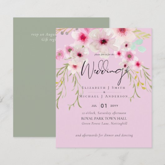 Blush Pink Sage Blumenzettel (Vorne/Hinten)