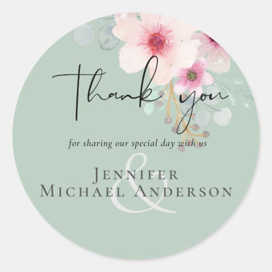 Blush Pink Sage Blumenzettel Runder Aufkleber (Vorderseite)