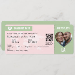 Blush Pink & Sage Green Boarding Pass Wedding Einladung