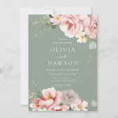 Blush Pink & Sage Green Elegante Hochzeit Einladung (Vorderseite)