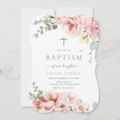 Blush Pink & Sage Green Floral Taufe Einladung (Vorderseite)