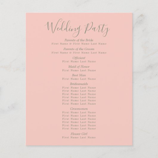 Blush Pink & Sage Green Floral Wedding Programm (Rückseite)