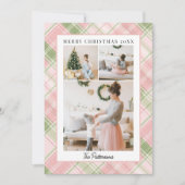 Blush Pink & Sage Green Kariert 3 Foto Weihnachten (Vorderseite)