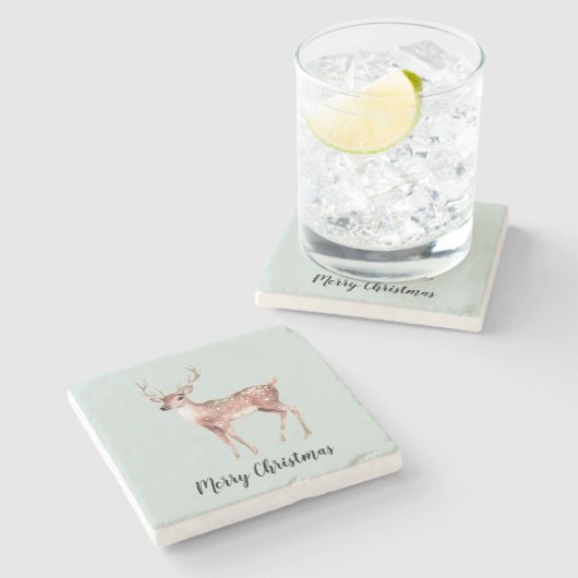 Blush Pink Sage Grünes Weihnachtsfest Steinuntersetzer (Seitenansicht)