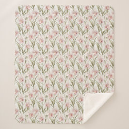 Blush Pink & Sage Orchid Flowers Sherpa Blanket Sherpadecke
