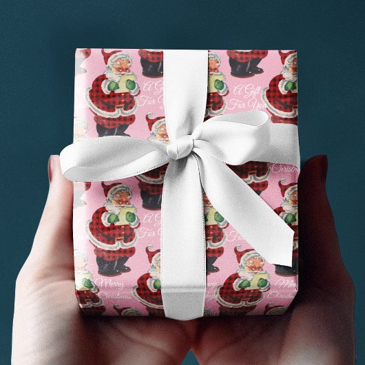Blush Pink Santa Claus Vintag Altes Weihnachtsfest Geschenkpapier