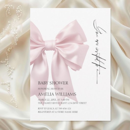 Blush Pink Satin Bow Baby Dusche Einladung