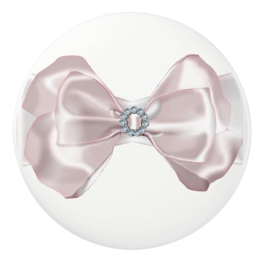 Blush Pink Satin Bow Ribbon & Diamonds Elegant Keramikknauf (Vorderseite)
