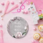 Blush Pink Satin Bow & Rose Romantische Blume Pappteller (Party)